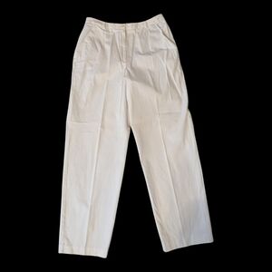 Coldwater Creek White Pleated Cotton Stretch Pockets Pants Trousers Women's 14